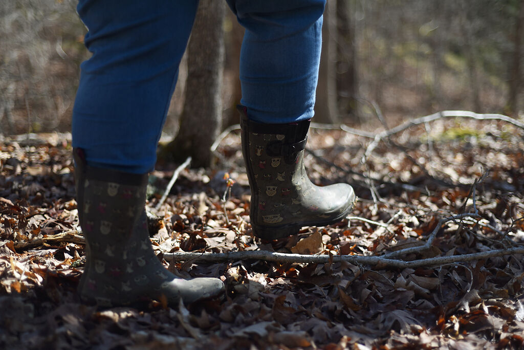 Shannon Huff walks through the woods